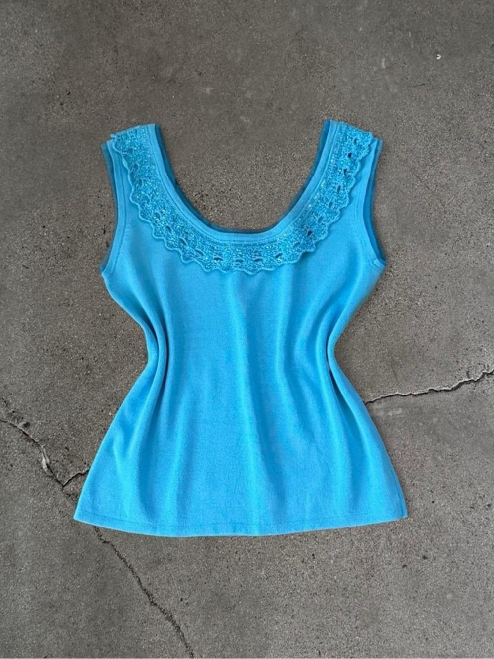 Joseph A Beaded Crochet-Trim Knit Tank Top - Turquoise Blue